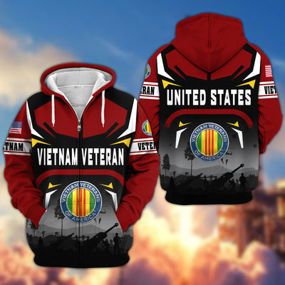 Premium US Veterans Zip Hoodie, Gifts For US Veterans, Gifts On Father's Day, Veterans Day.