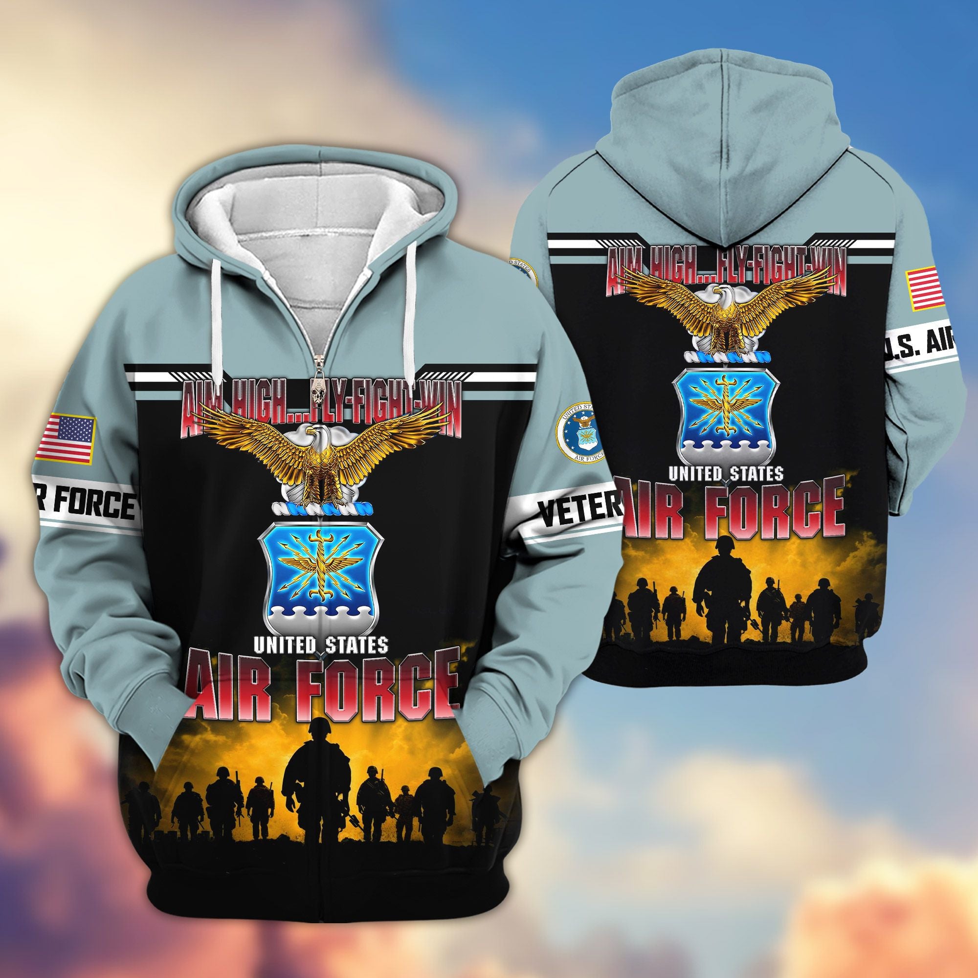 Premium US Veterans Zip Hoodie, Gifts For US Veterans, Gifts On Father's Day, Veterans Day.