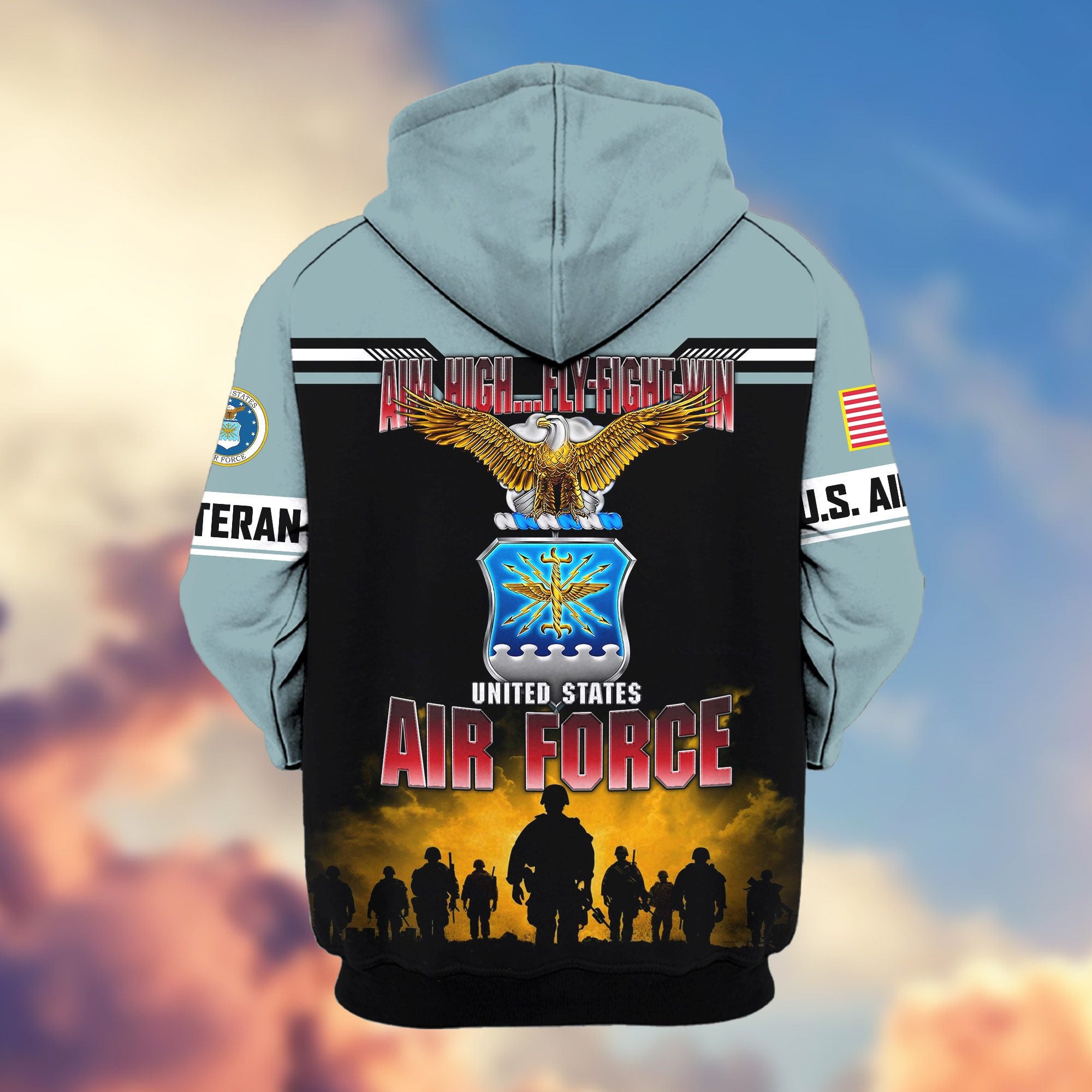 Premium US Veterans Zip Hoodie, Gifts For US Veterans, Gifts On Father's Day, Veterans Day.