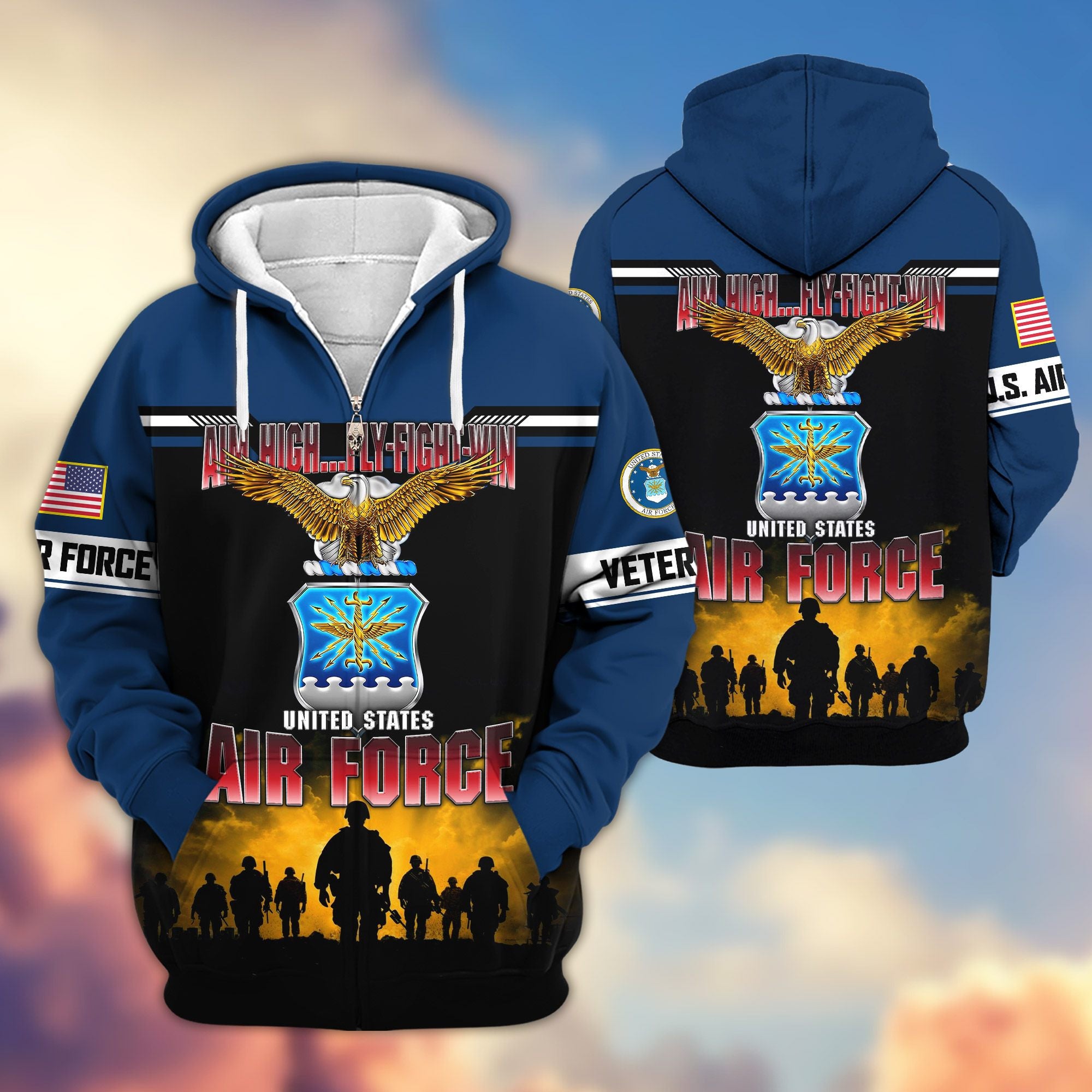 Premium US Veterans Zip Hoodie, Gifts For US Veterans, Gifts On Father's Day, Veterans Day.