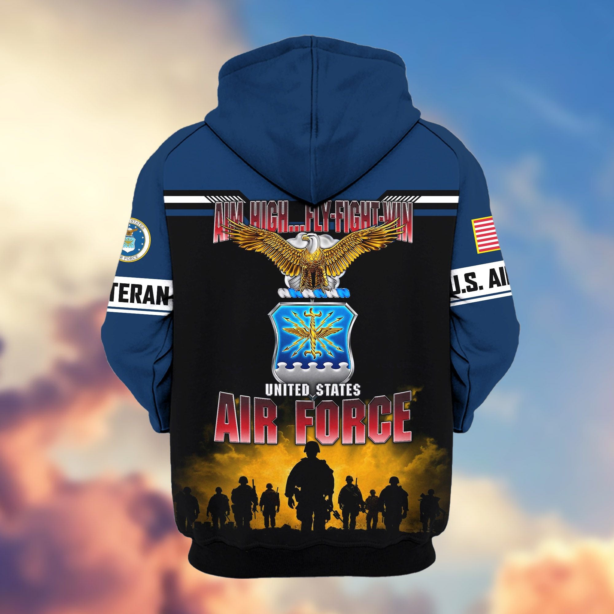 Premium US Veterans Zip Hoodie, Gifts For US Veterans, Gifts On Father's Day, Veterans Day.