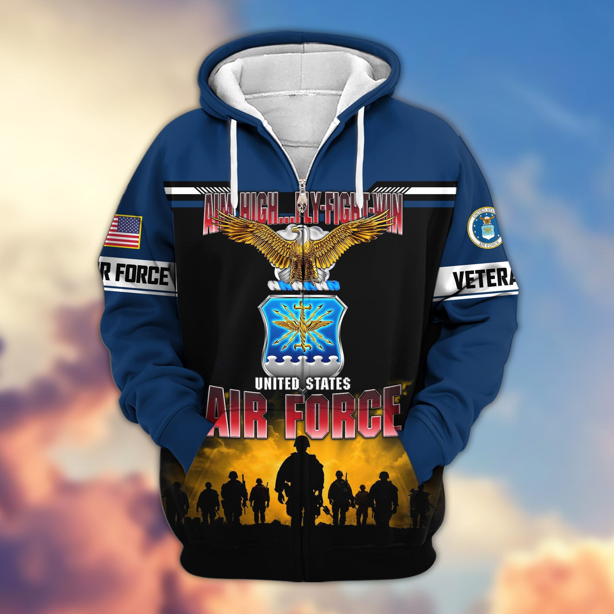 Premium US Veterans Zip Hoodie, Gifts For US Veterans, Gifts On Father's Day, Veterans Day.