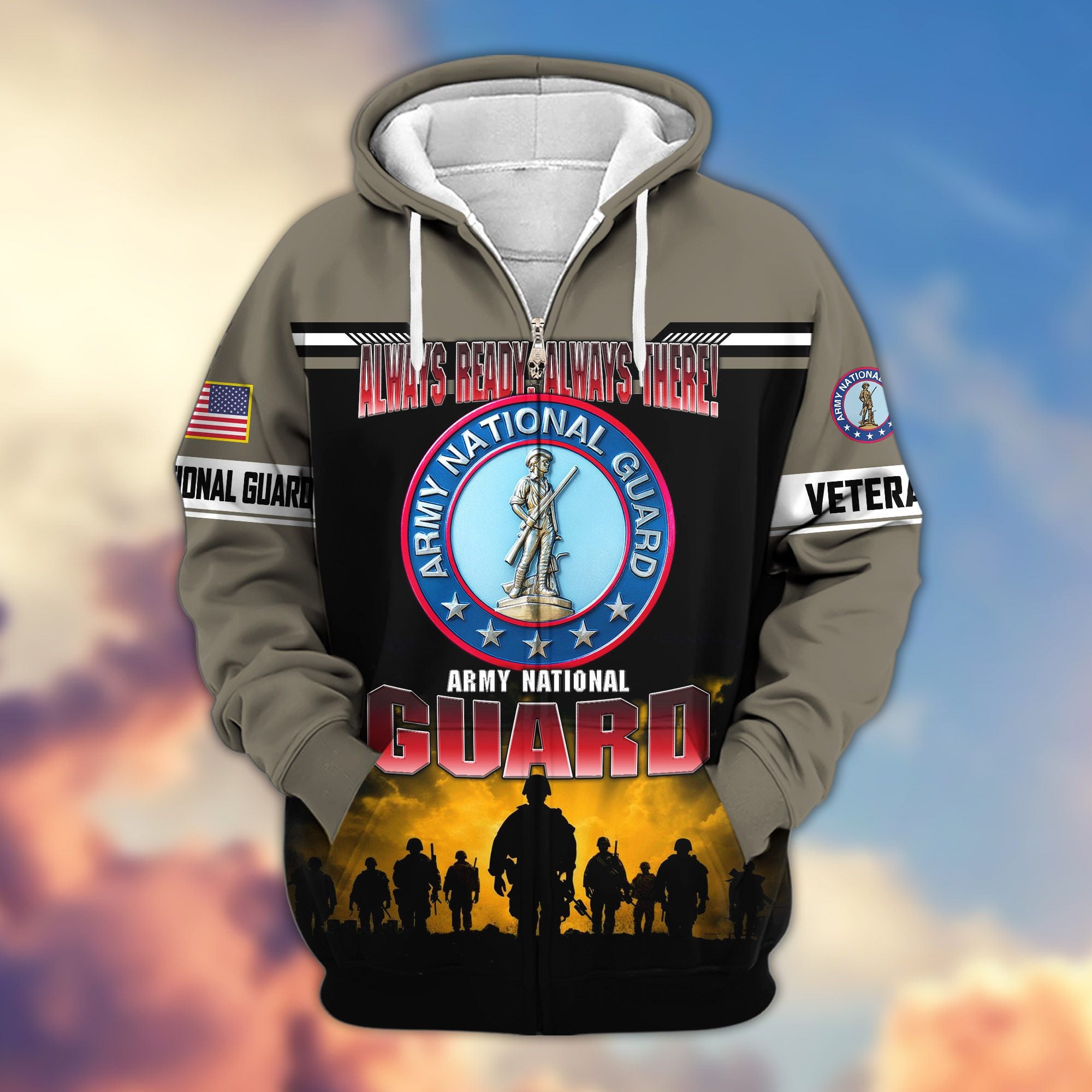 Premium US Veterans Zip Hoodie, Gifts For US Veterans, Gifts On Father's Day, Veterans Day.