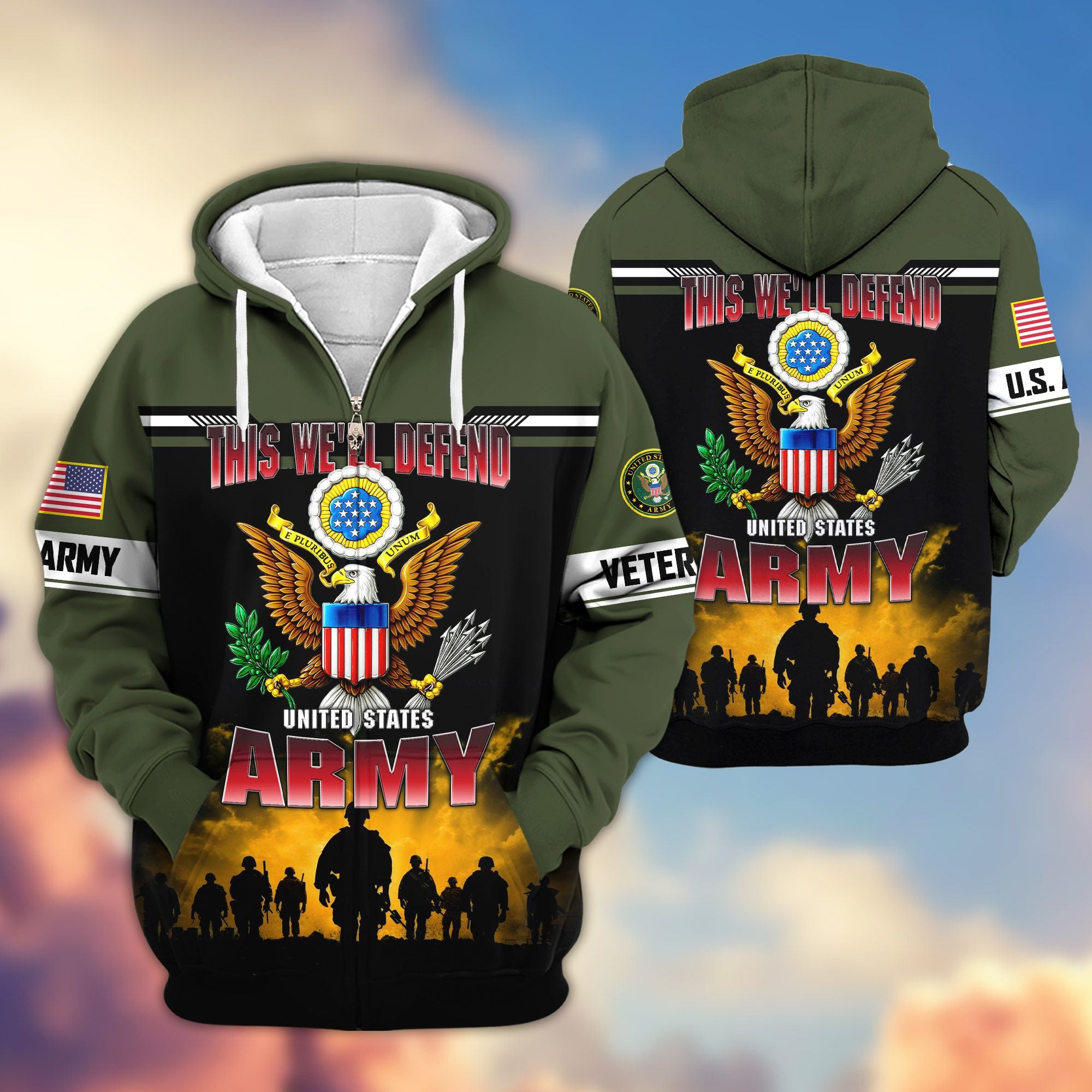 Premium US Veterans Zip Hoodie, Gifts For US Veterans, Gifts On Father's Day, Veterans Day.