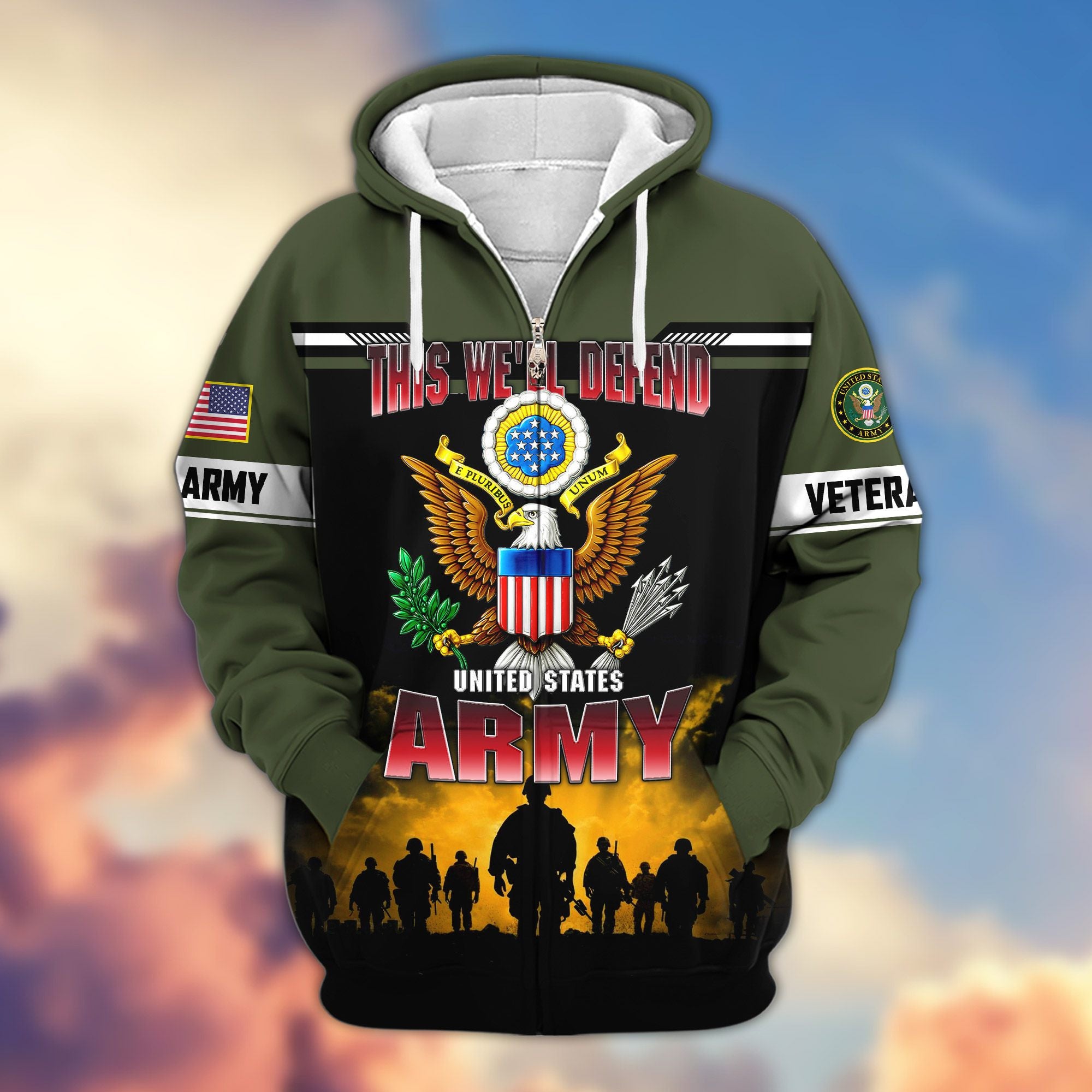 Premium US Veterans Zip Hoodie, Gifts For US Veterans, Gifts On Father's Day, Veterans Day.
