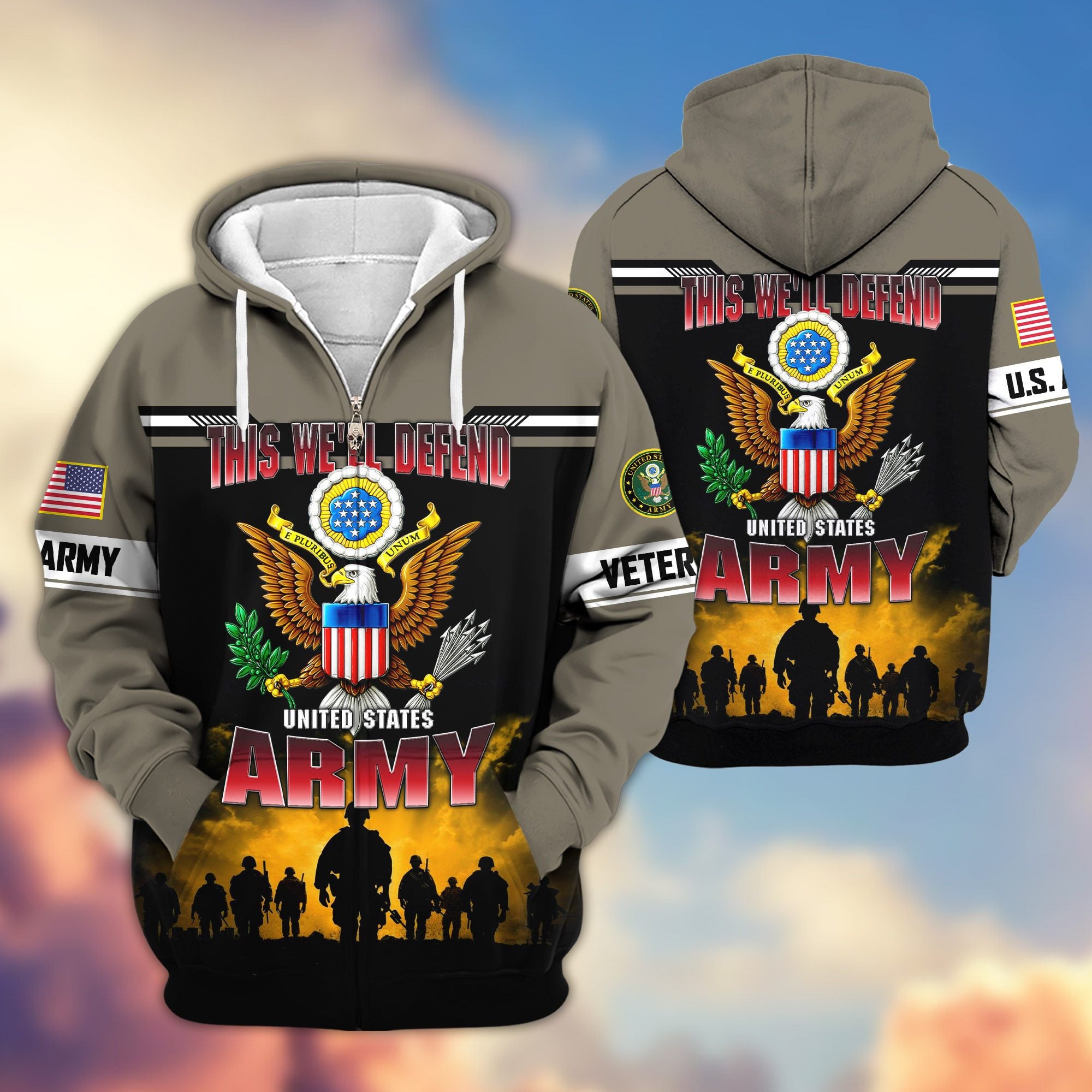 Premium US Veterans Zip Hoodie, Gifts For US Veterans, Gifts On Father's Day, Veterans Day.