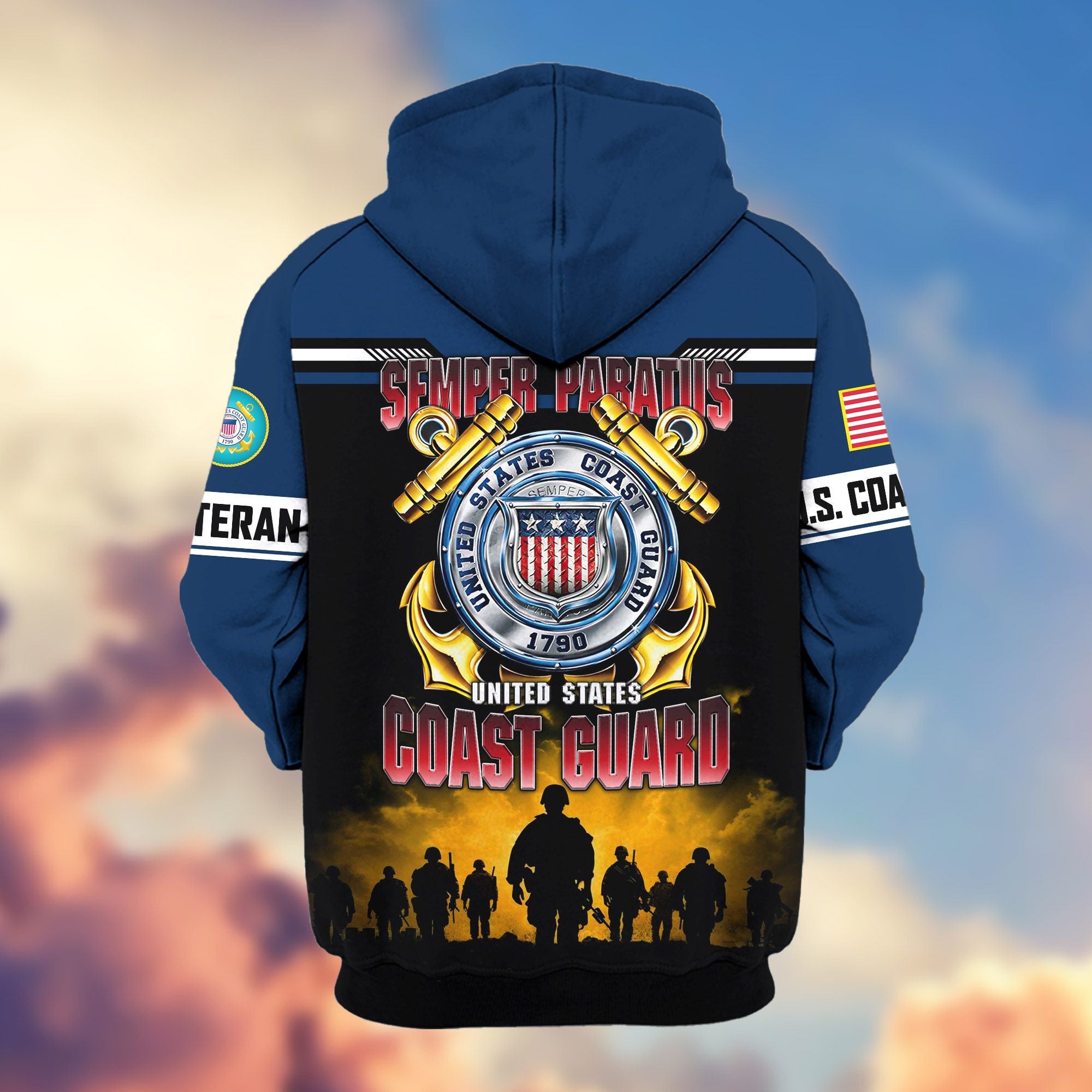 Premium US Veterans Zip Hoodie, Gifts For US Veterans, Gifts On Father's Day, Veterans Day.