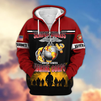 Premium US Veterans Zip Hoodie, Gifts For US Veterans, Gifts On Father's Day, Veterans Day.