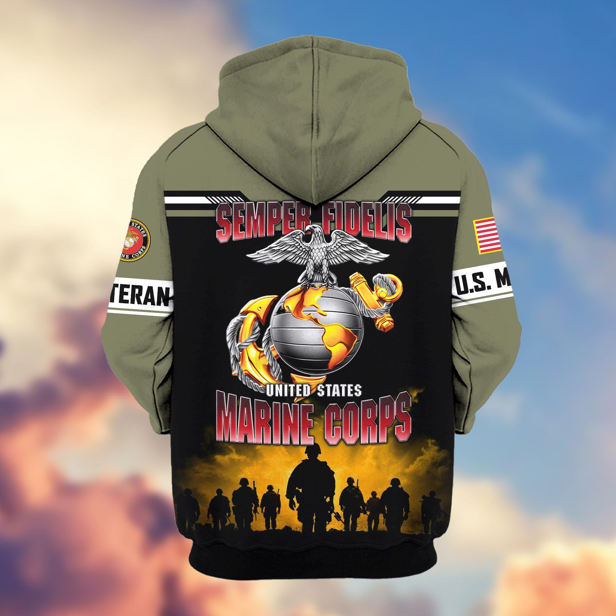 Premium US Veterans Zip Hoodie, Gifts For US Veterans, Gifts On Father's Day, Veterans Day.