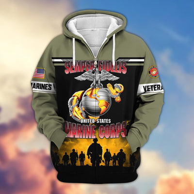 Premium US Veterans Zip Hoodie, Gifts For US Veterans, Gifts On Father's Day, Veterans Day.
