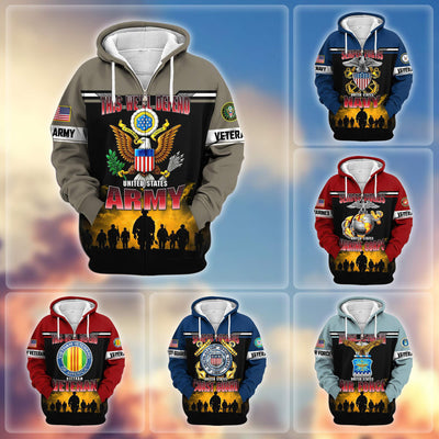 Premium US Veterans Zip Hoodie, Gifts For US Veterans, Gifts On Father's Day, Veterans Day.
