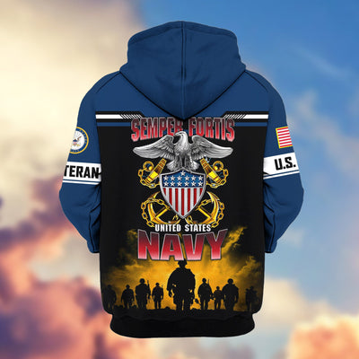 Premium US Veterans Zip Hoodie, Gifts For US Veterans, Gifts On Father's Day, Veterans Day.