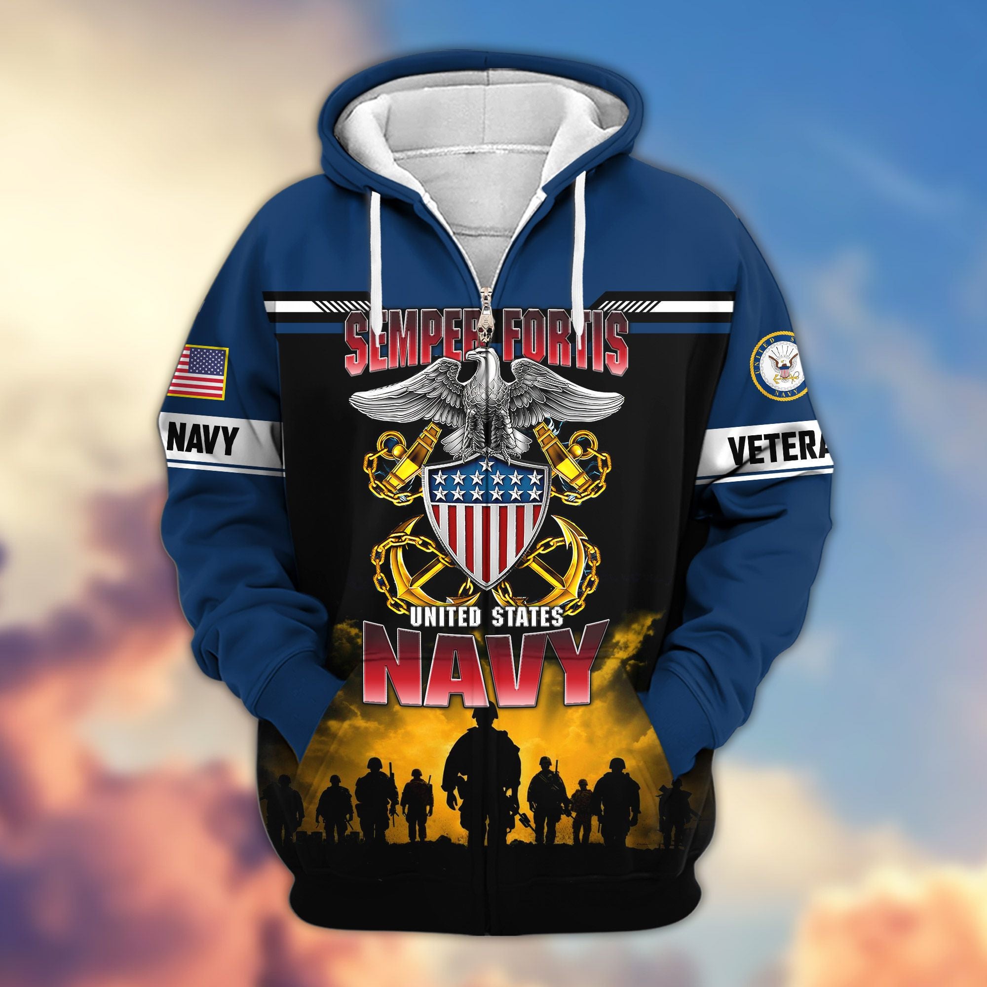 Premium US Veterans Zip Hoodie, Gifts For US Veterans, Gifts On Father's Day, Veterans Day.
