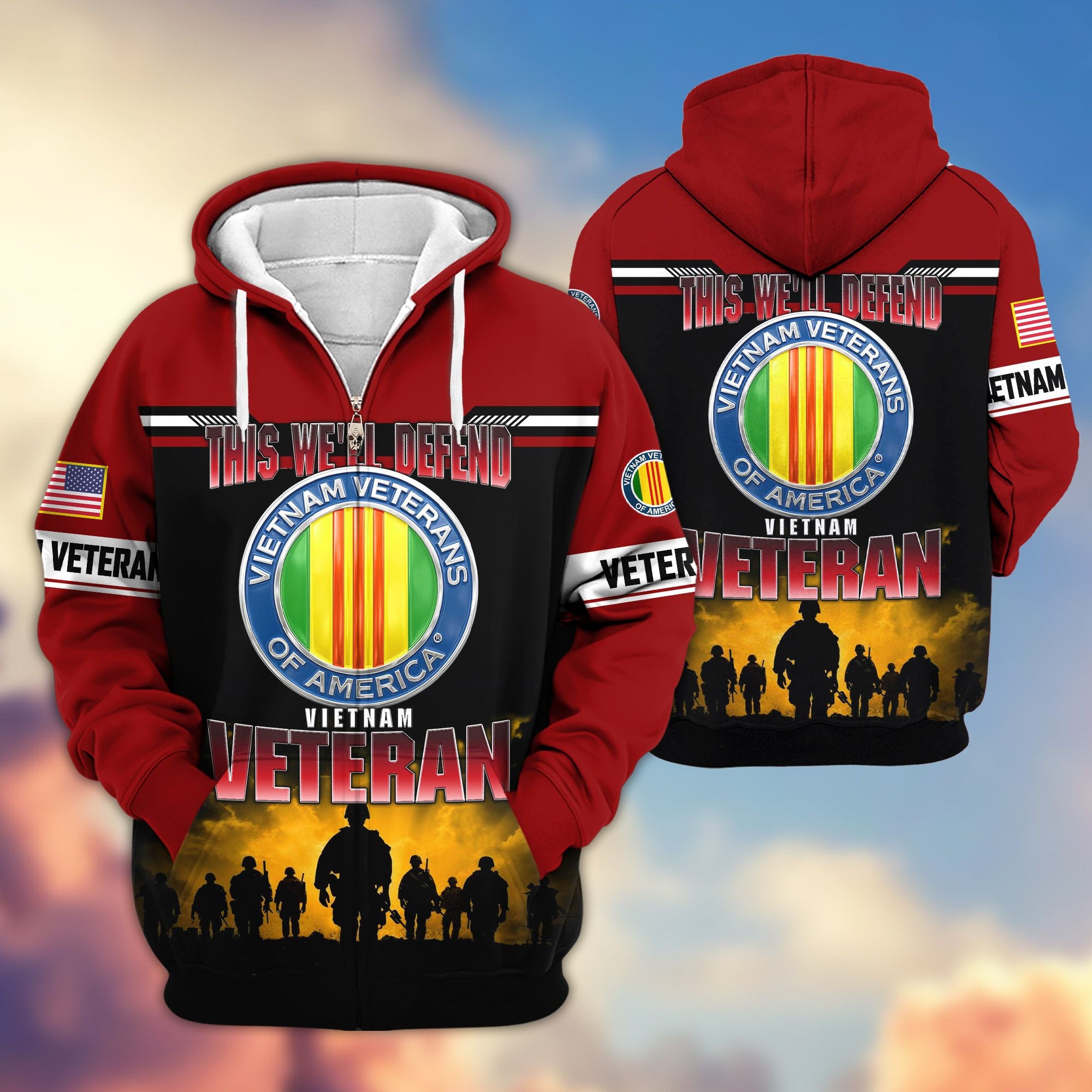 Premium US Veterans Zip Hoodie, Gifts For US Veterans, Gifts On Father's Day, Veterans Day.