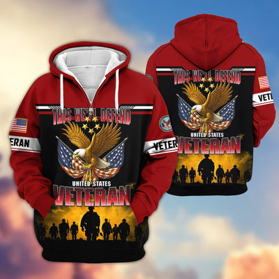 Premium US Veterans Zip Hoodie, Gifts For US Veterans, Gifts On Father's Day, Veterans Day.
