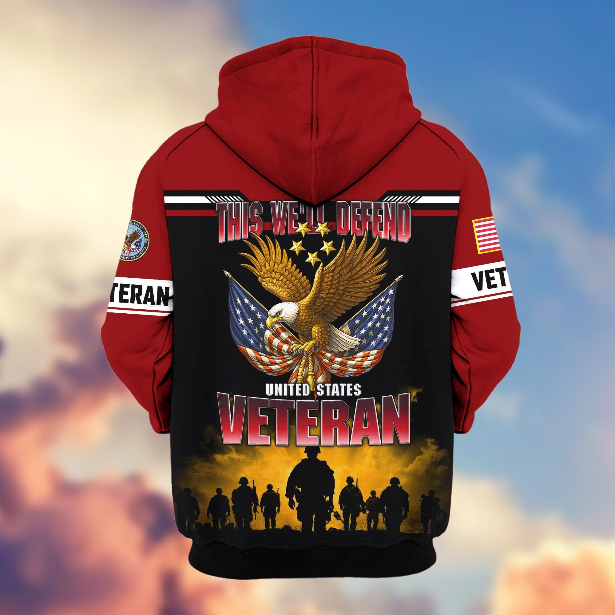 Premium US Veterans Zip Hoodie, Gifts For US Veterans, Gifts On Father's Day, Veterans Day.