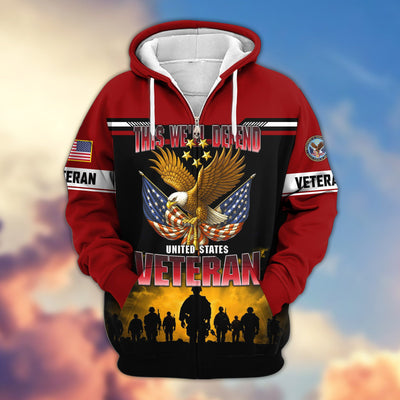 Premium US Veterans Zip Hoodie, Gifts For US Veterans, Gifts On Father's Day, Veterans Day.