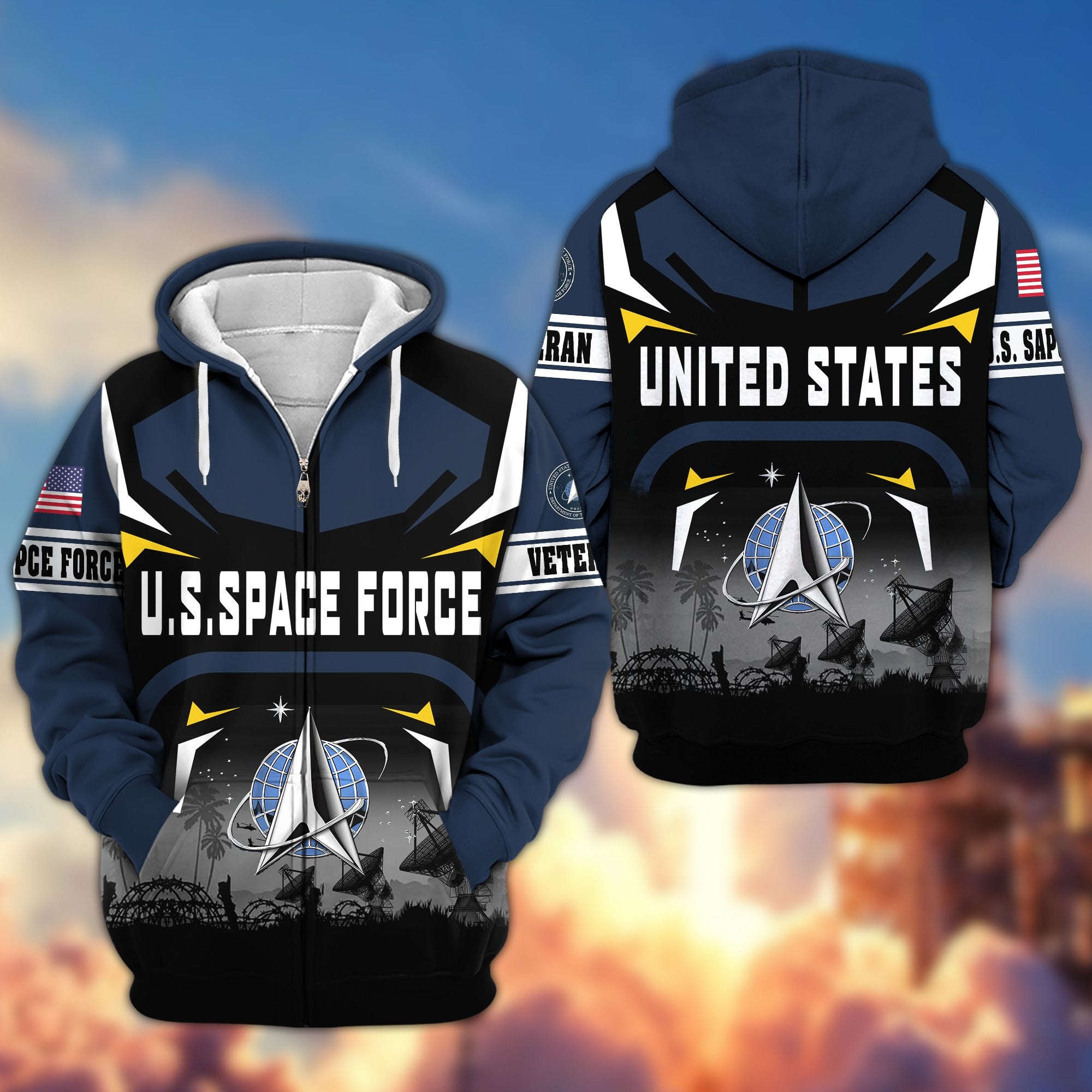 Premium US Veterans Zip Hoodie, Gifts For US Veterans, Gifts On Father's Day, Veterans Day.