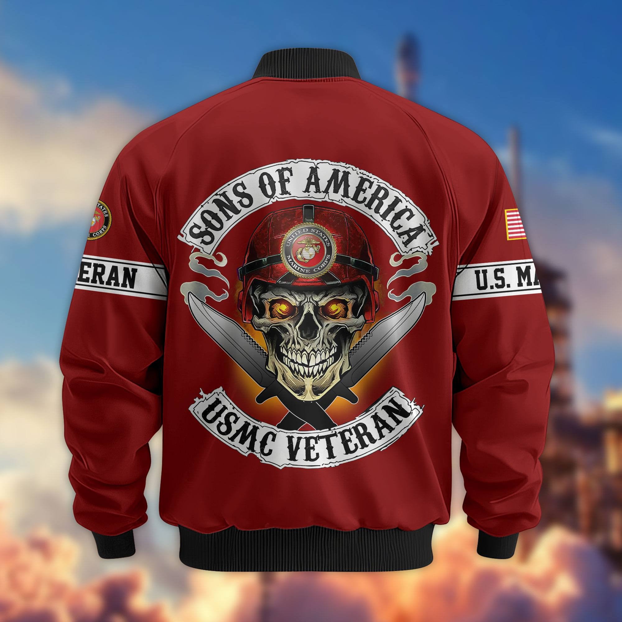 Premium Sons Of America US Veterans Bomber Jacket, Gifts For US Veterans, Gifts For Dad, Gifts On Father's Day, Veterans Day.