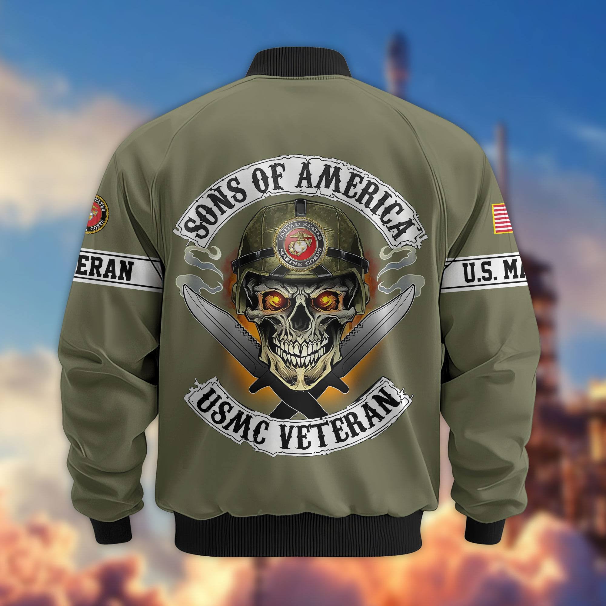 Premium Sons Of America US Veterans Bomber Jacket, Gifts For US Veterans, Gifts For Dad, Gifts On Father's Day, Veterans Day.