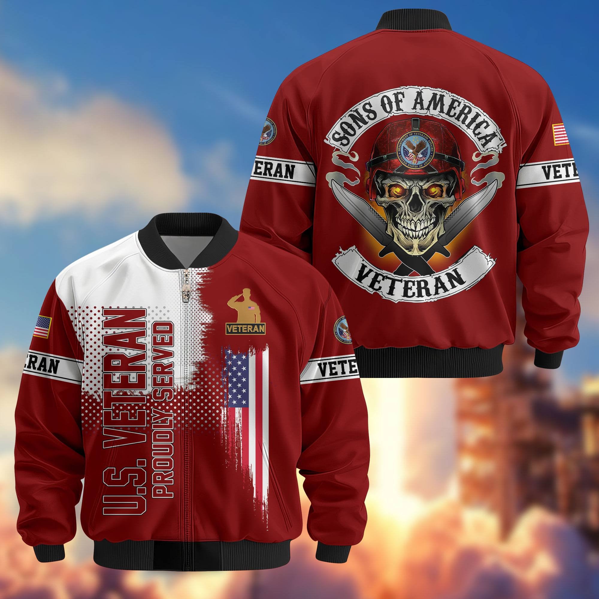 Premium Sons Of America US Veterans Bomber Jacket, Gifts For US Veterans, Gifts For Dad, Gifts On Father's Day, Veterans Day.