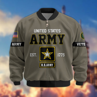 Premium US Veterans Bomber Jacket, Gifts For US Veterans, Gifts On Father's Day, Veterans Day.