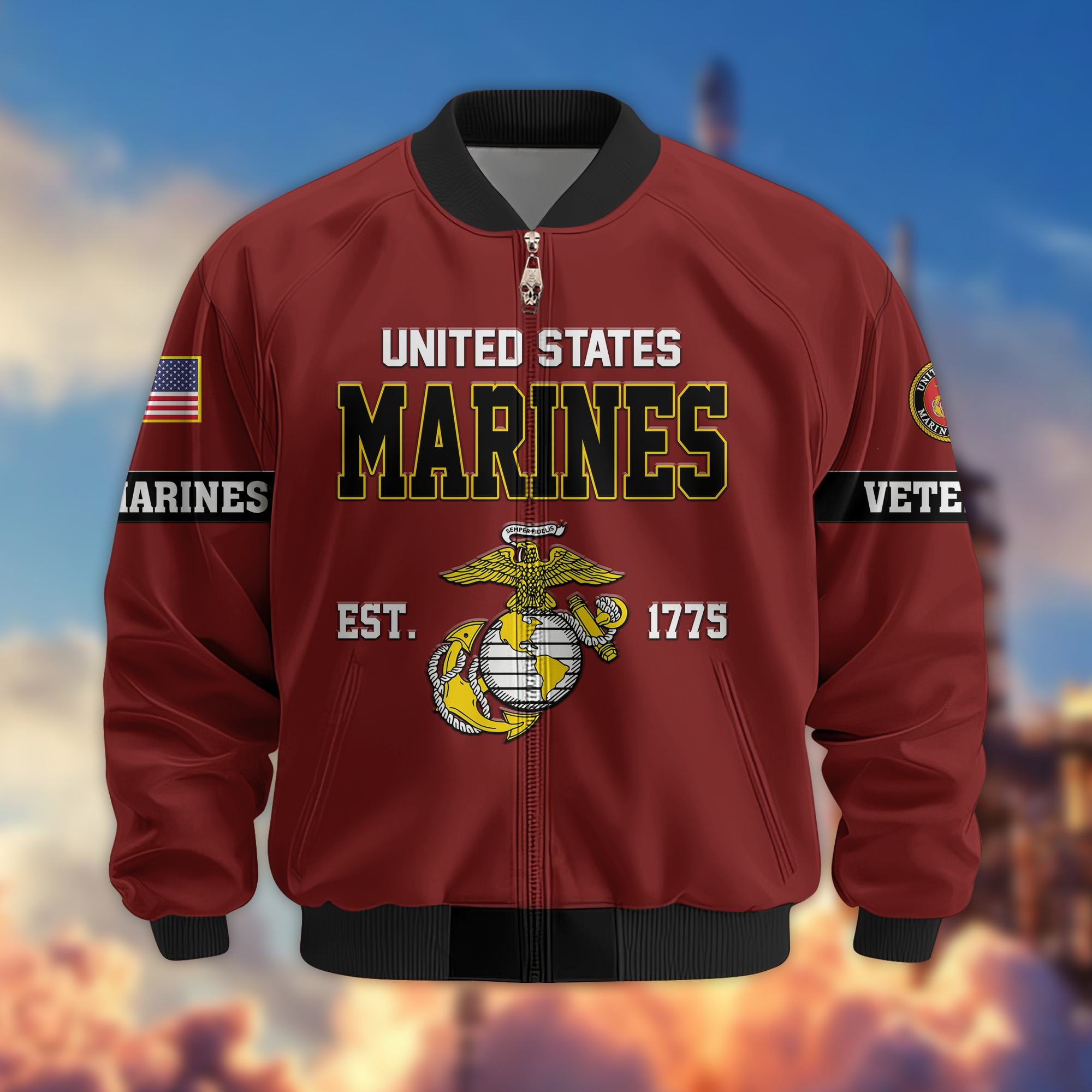 Premium US Veterans Bomber Jacket, Gifts For US Veterans, Gifts On Father's Day, Veterans Day.