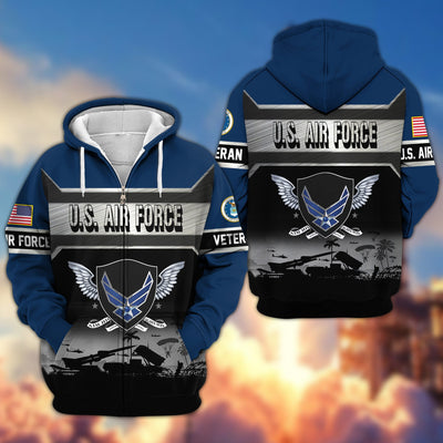 Premium US Veterans Zip Hoodie, Gifts For US Veterans, Gifts On Father's Day, Veterans Day.