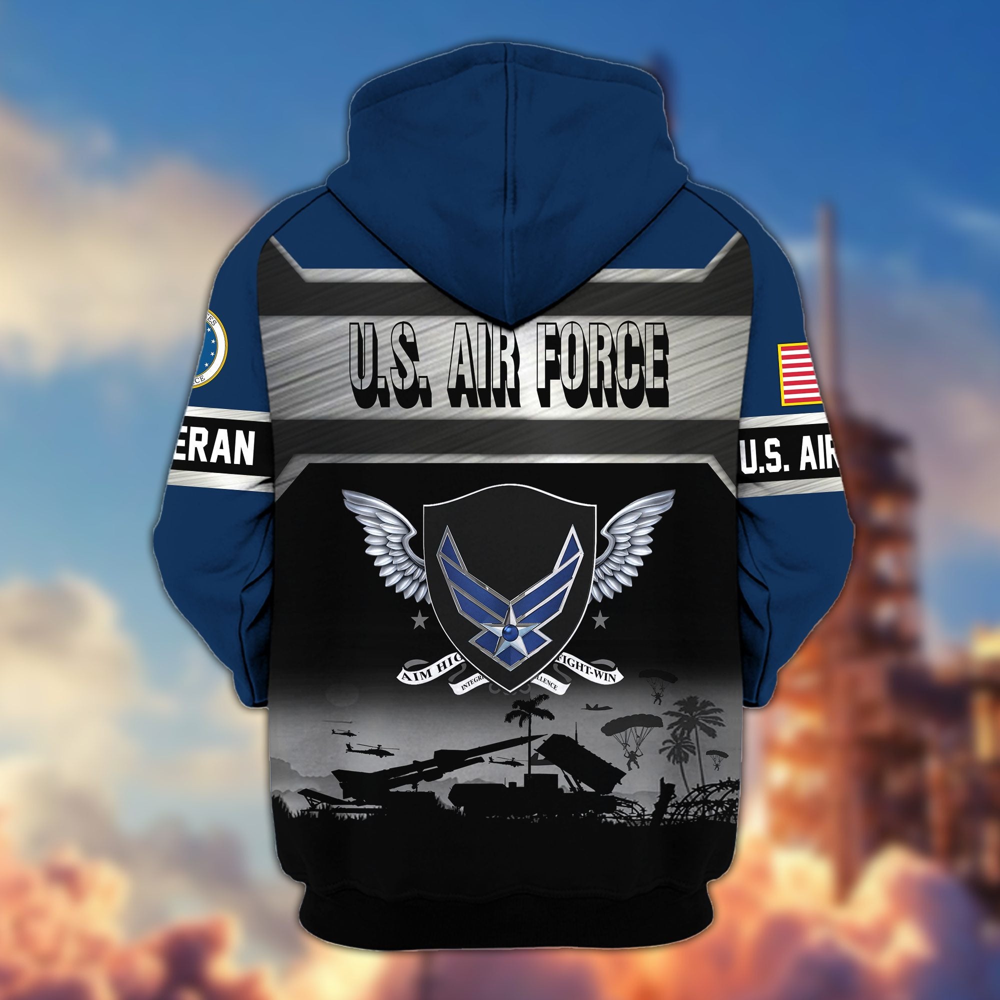 Premium US Veterans Zip Hoodie, Gifts For US Veterans, Gifts On Father's Day, Veterans Day.