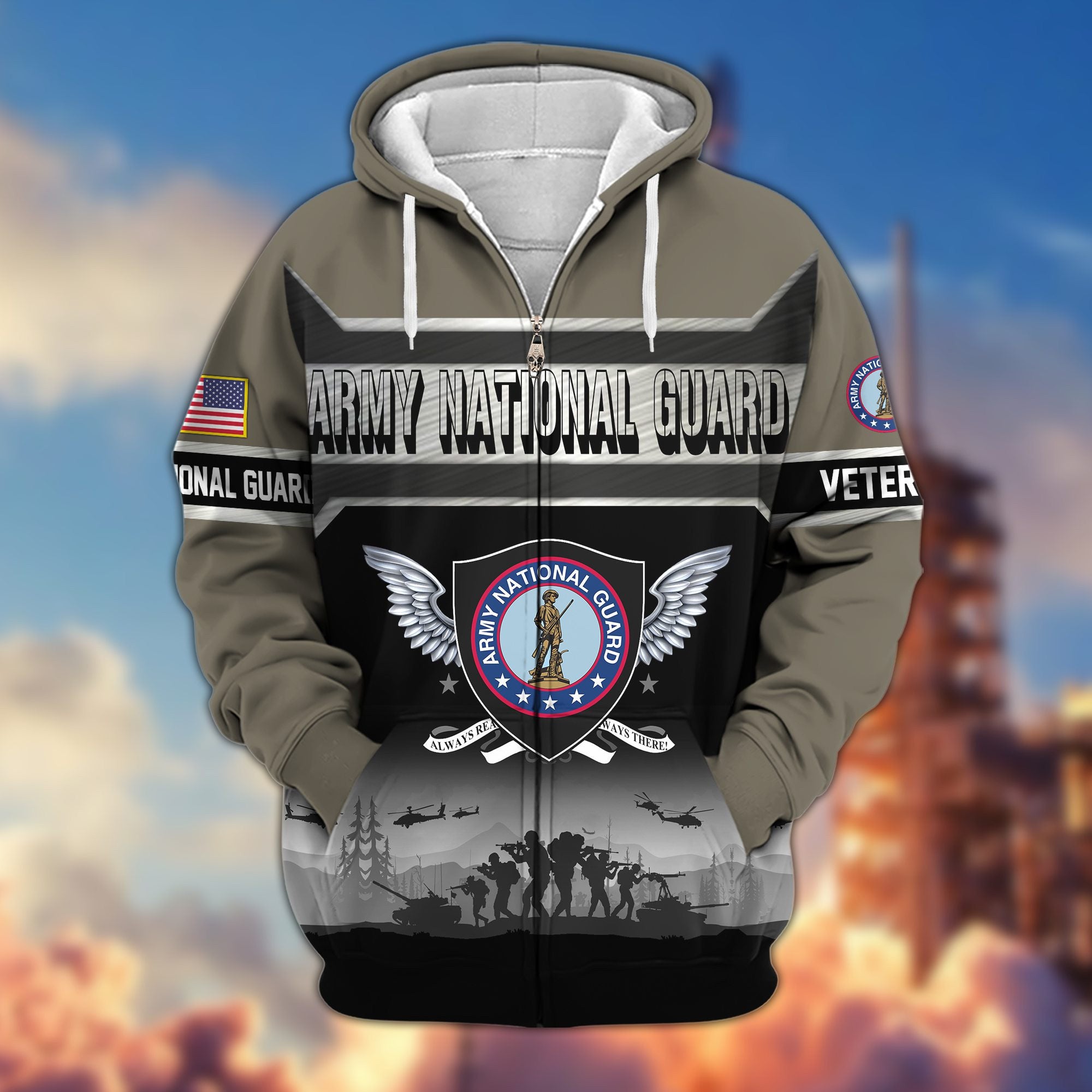 Premium US Veterans Zip Hoodie, Gifts For US Veterans, Gifts On Father's Day, Veterans Day.