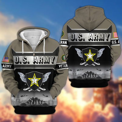 Premium US Veterans Zip Hoodie, Gifts For US Veterans, Gifts On Father's Day, Veterans Day.