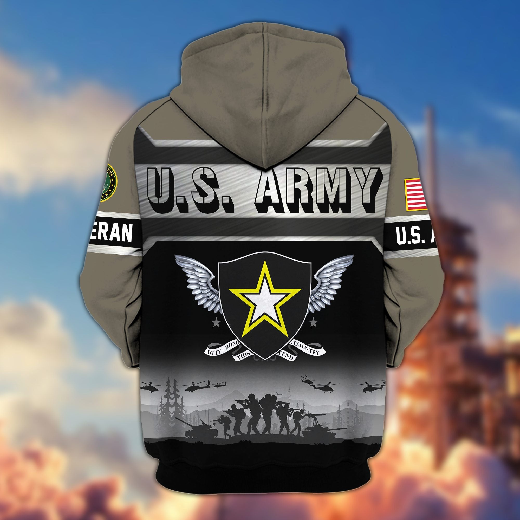 Premium US Veterans Zip Hoodie, Gifts For US Veterans, Gifts On Father's Day, Veterans Day.