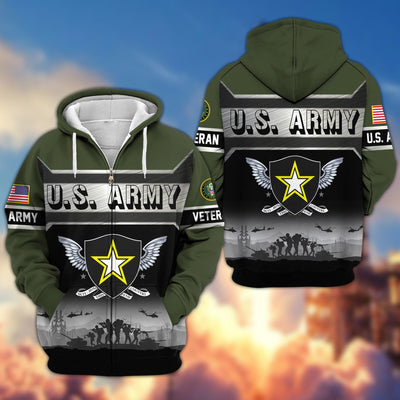 Premium US Veterans Zip Hoodie, Gifts For US Veterans, Gifts On Father's Day, Veterans Day.
