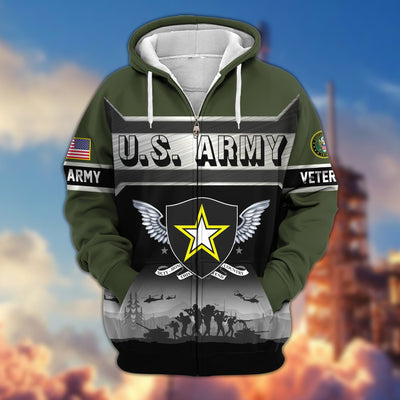 Premium US Veterans Zip Hoodie, Gifts For US Veterans, Gifts On Father's Day, Veterans Day.