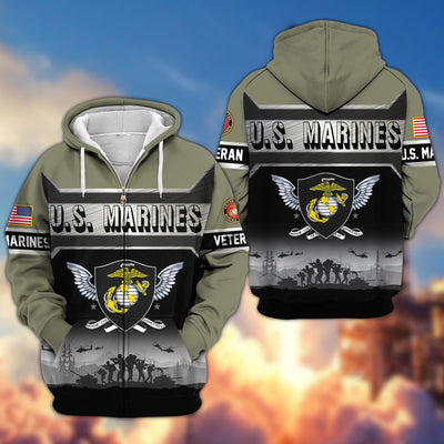 Premium US Veterans Zip Hoodie, Gifts For US Veterans, Gifts On Father's Day, Veterans Day.