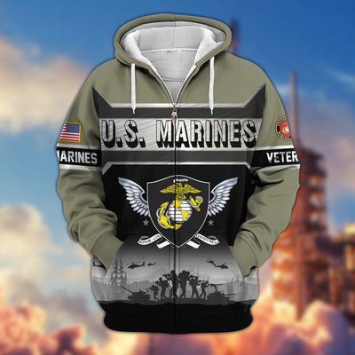 Premium US Veterans Zip Hoodie, Gifts For US Veterans, Gifts On Father's Day, Veterans Day.