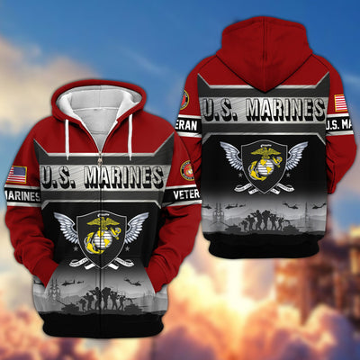 Premium US Veterans Zip Hoodie, Gifts For US Veterans, Gifts On Father's Day, Veterans Day.