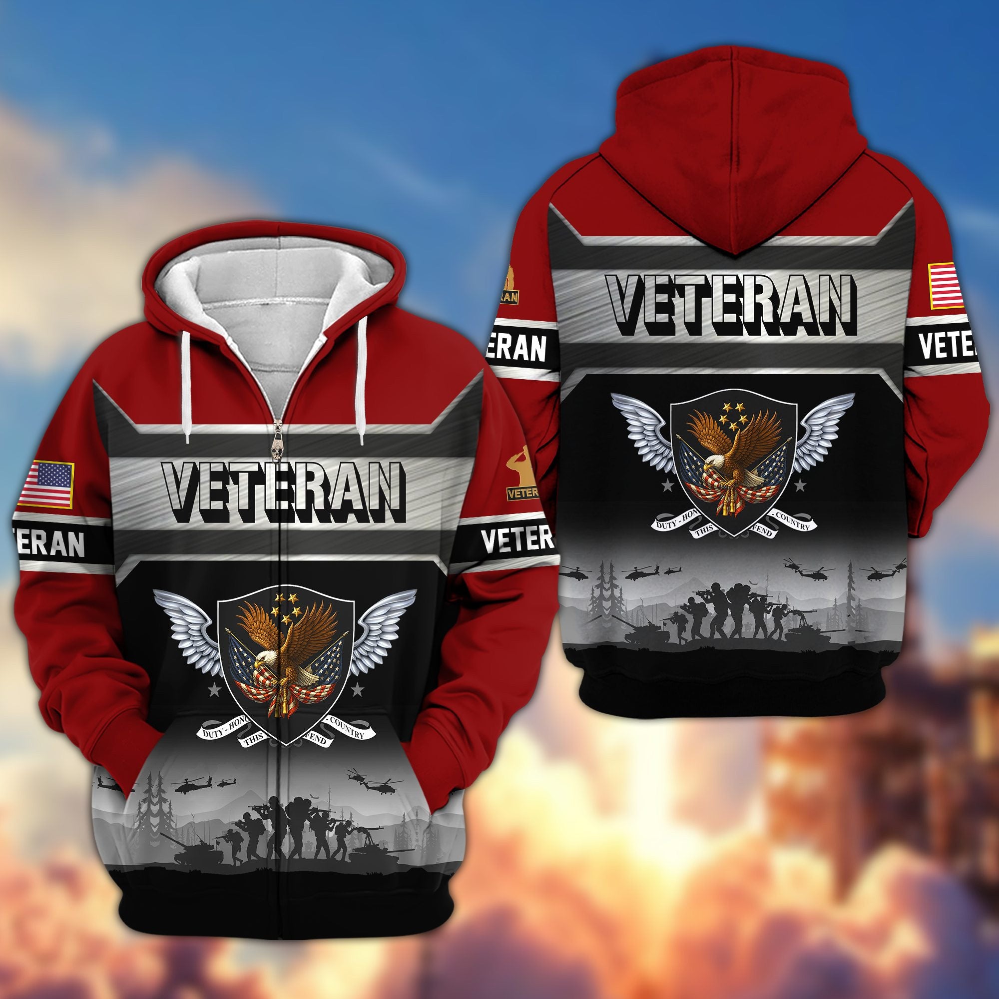 Premium US Veterans Zip Hoodie, Gifts For US Veterans, Gifts On Father's Day, Veterans Day.