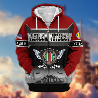 Premium US Veterans Zip Hoodie, Gifts For US Veterans, Gifts On Father's Day, Veterans Day.