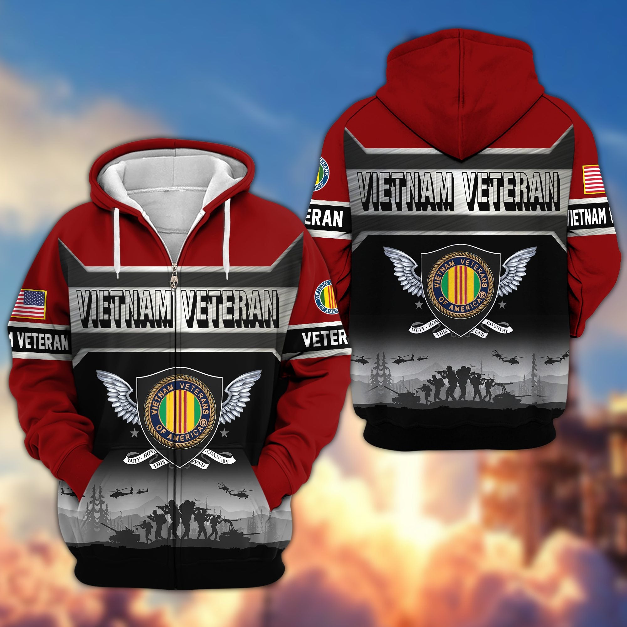 Premium US Veterans Zip Hoodie, Gifts For US Veterans, Gifts On Father's Day, Veterans Day.