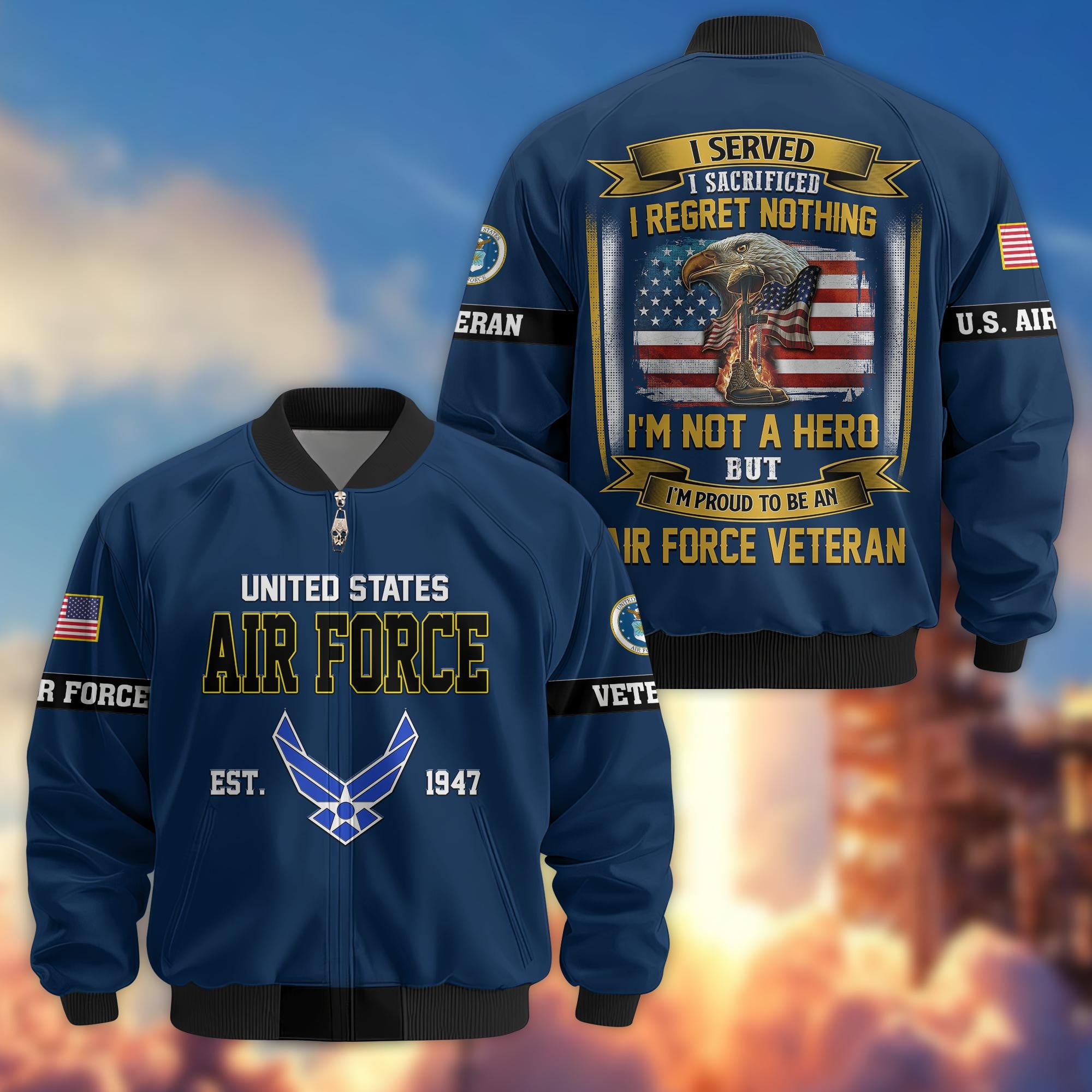 Premium US Veterans Bomber Jacket, Gifts For US Veterans, Gifts On Father's Day, Veterans Day.