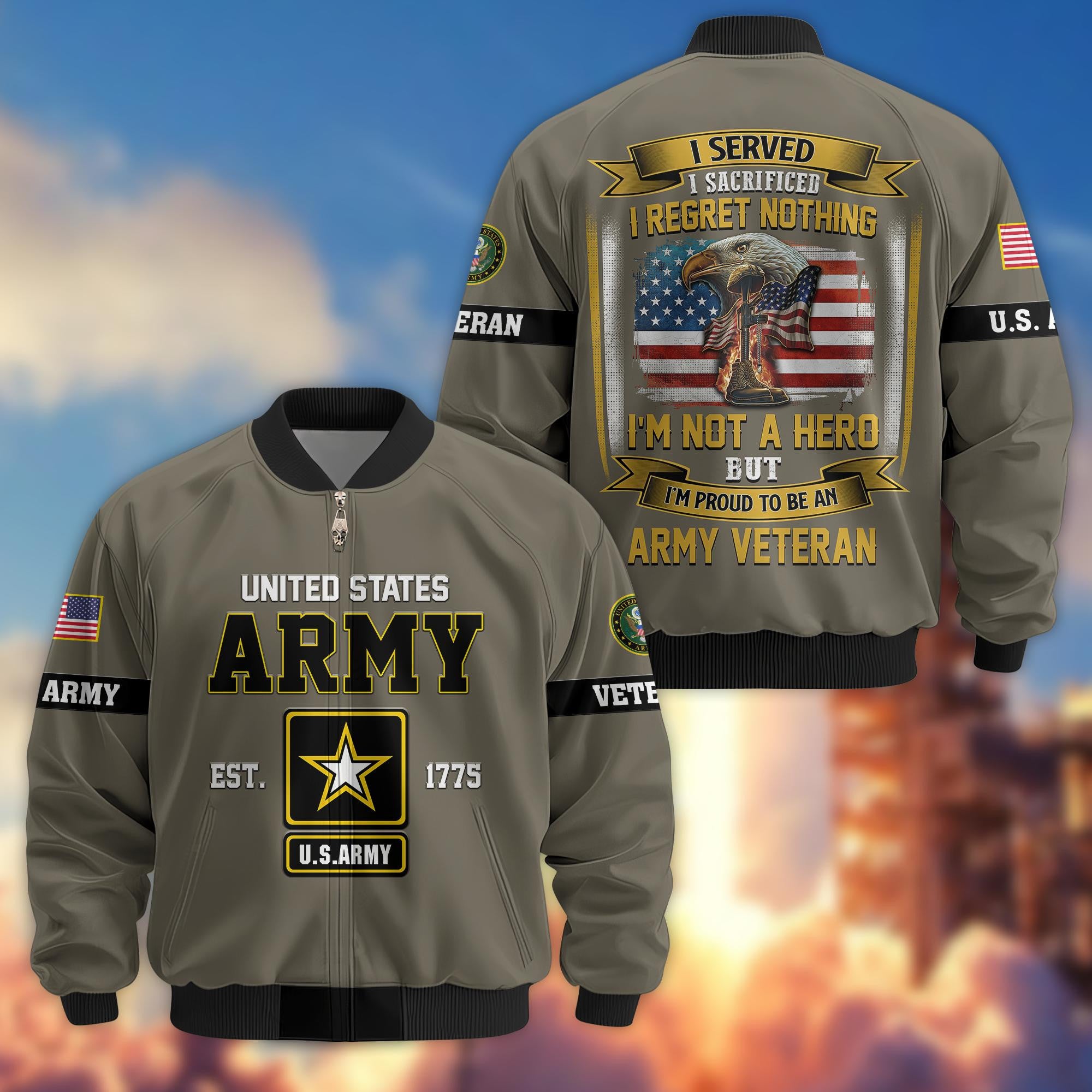 Premium US Veterans Bomber Jacket, Gifts For US Veterans, Gifts On Father's Day, Veterans Day.
