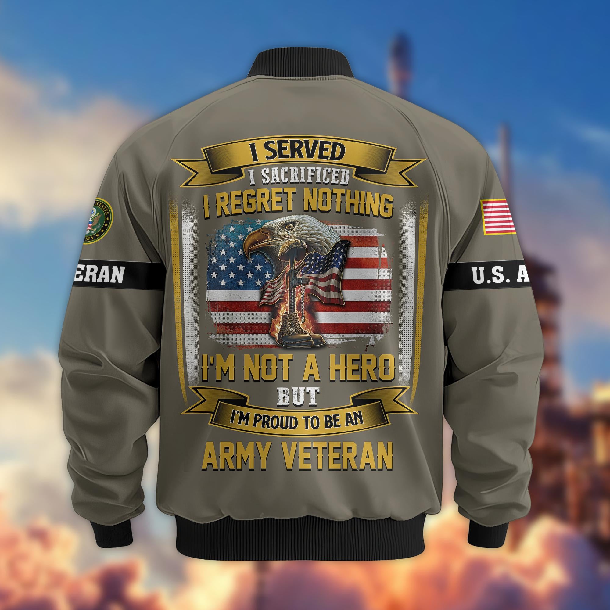 Premium US Veterans Bomber Jacket, Gifts For US Veterans, Gifts On Father's Day, Veterans Day.