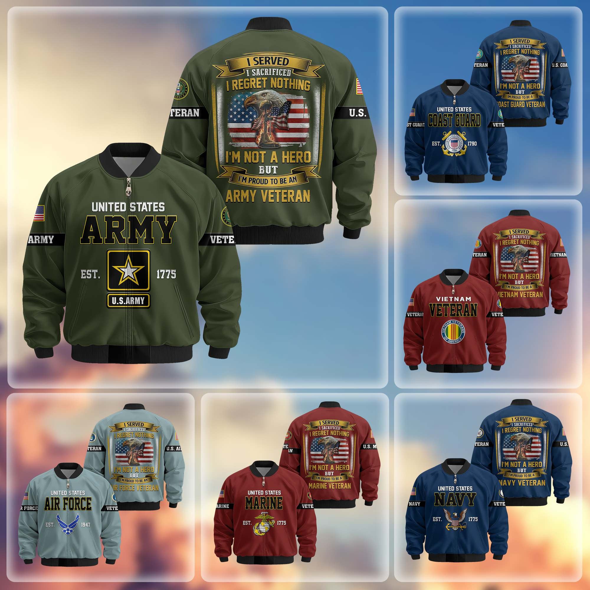 Premium US Veterans Bomber Jacket, Gifts For US Veterans, Gifts On Father's Day, Veterans Day.
