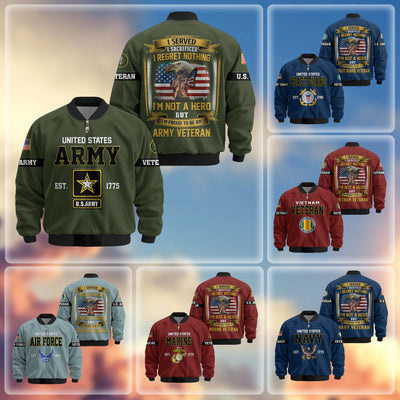 Premium US Veterans Bomber Jacket, Gifts For US Veterans, Gifts On Father's Day, Veterans Day.