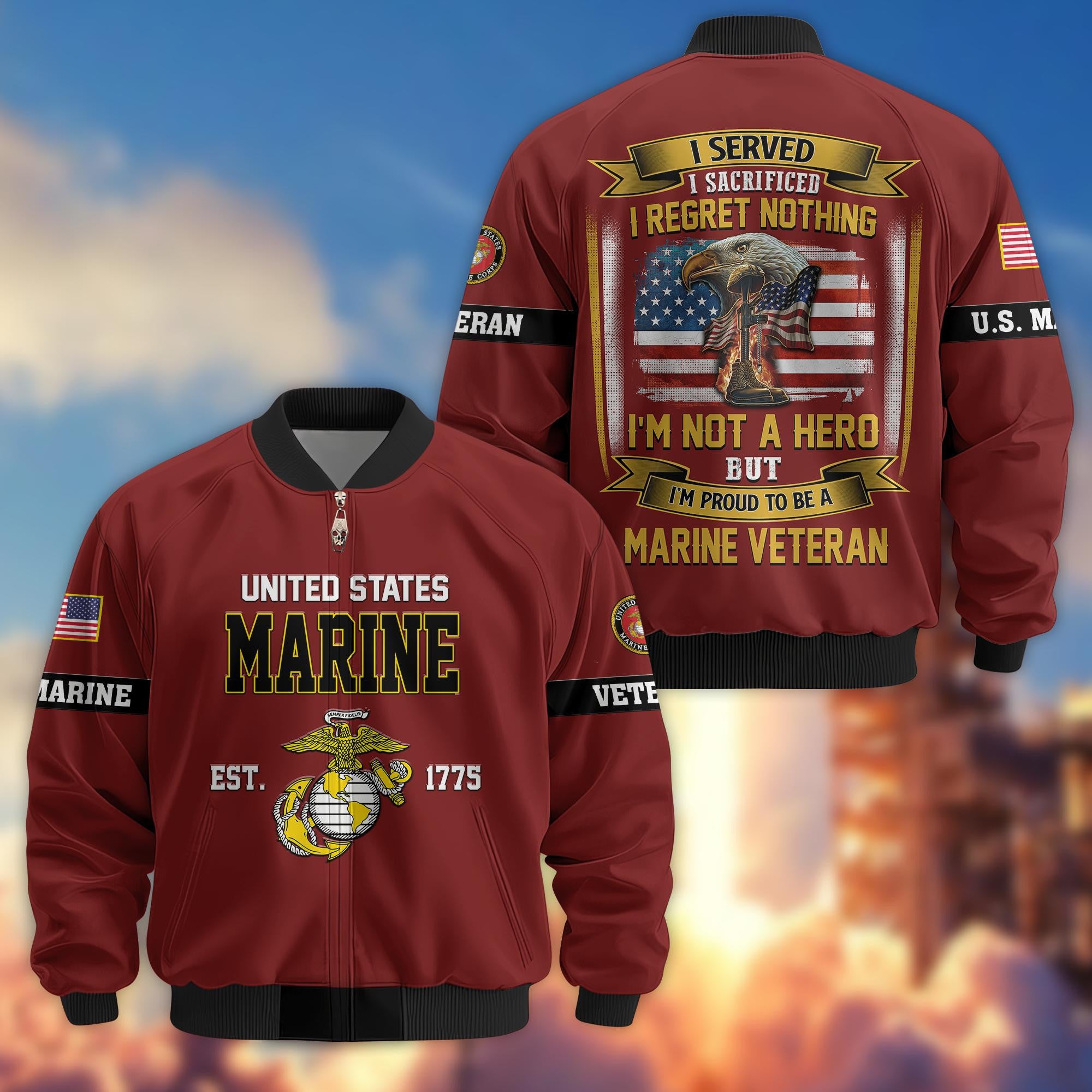 Premium US Veterans Bomber Jacket, Gifts For US Veterans, Gifts On Father's Day, Veterans Day.