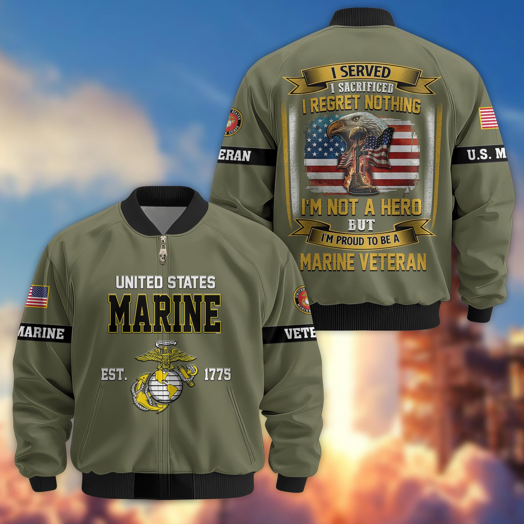 Premium US Veterans Bomber Jacket, Gifts For US Veterans, Gifts On Father's Day, Veterans Day.