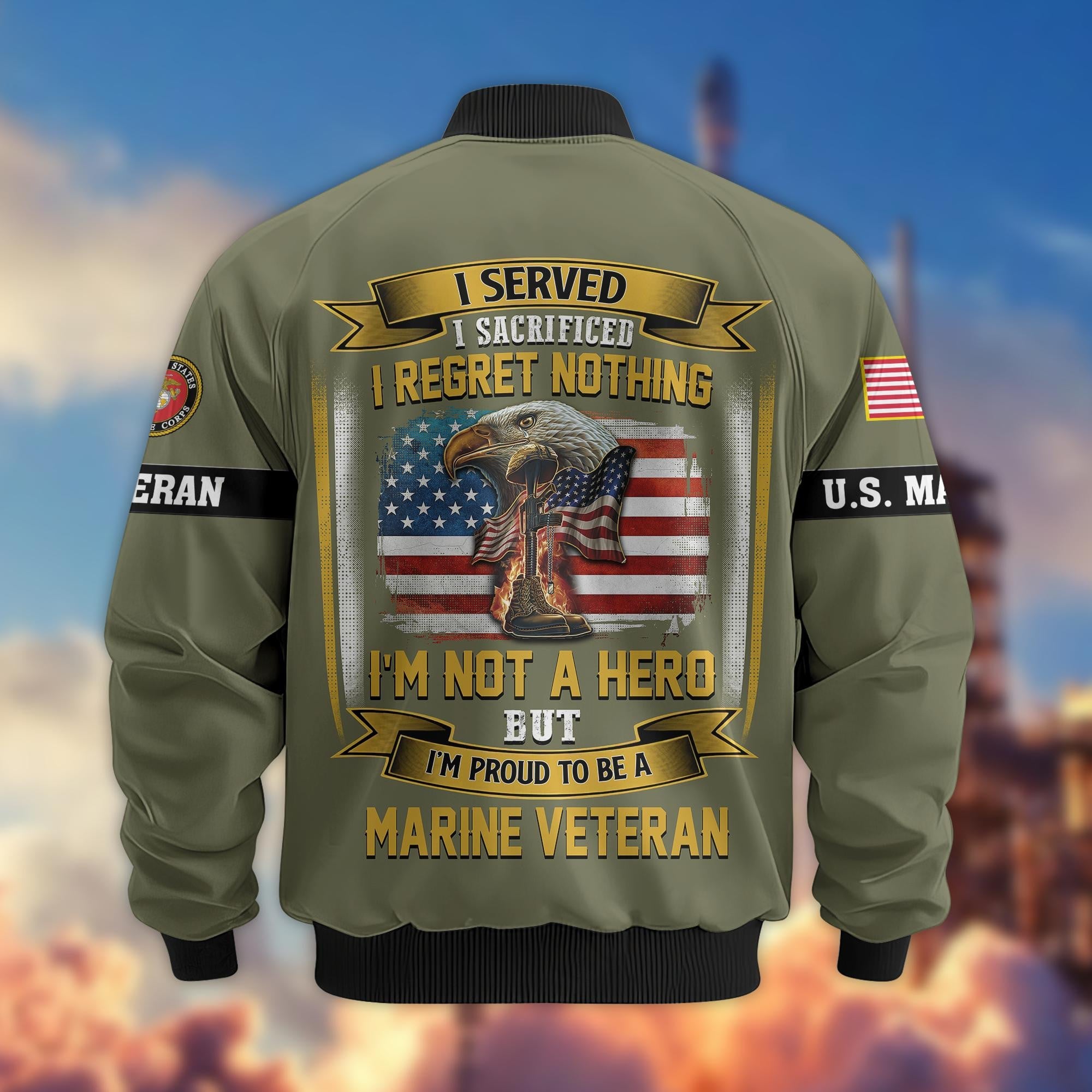 Premium US Veterans Bomber Jacket, Gifts For US Veterans, Gifts On Father's Day, Veterans Day.