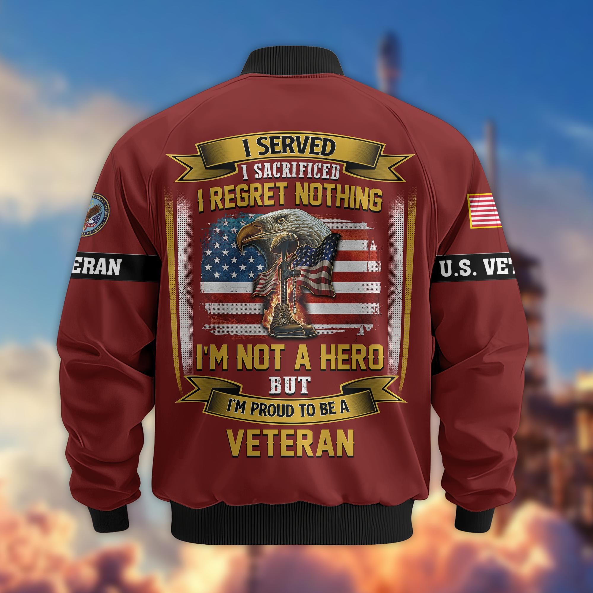 Premium US Veterans Bomber Jacket, Gifts For US Veterans, Gifts On Father's Day, Veterans Day.