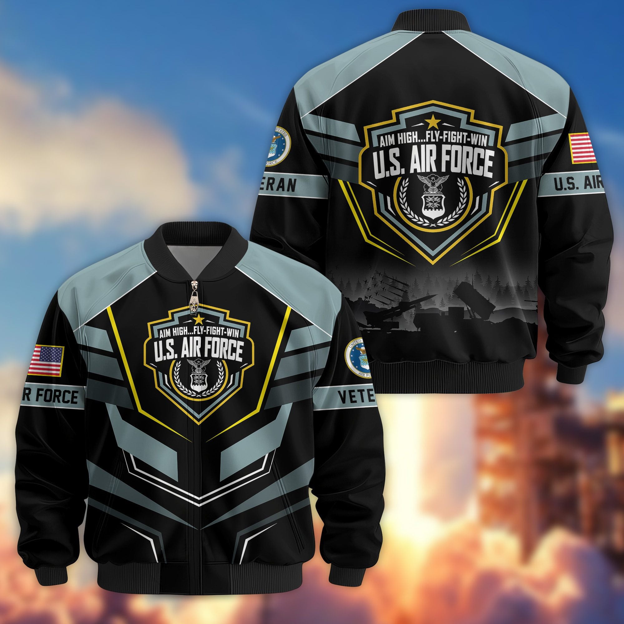 Premium US Veterans Bomber Jacket, Gifts For US Veterans, Gifts On Father's Day, Veterans Day.